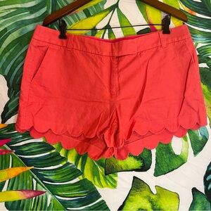 J. Crew 14 Coral Bright Pink Orange Preppy Scallop Linen Blend City Casual Short